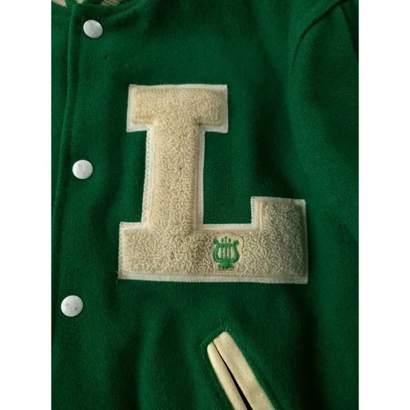 Vintage 1960s Holloway Green Wool Varsity Bomber Jacket USA Made 38 M - Picture 5 of 15